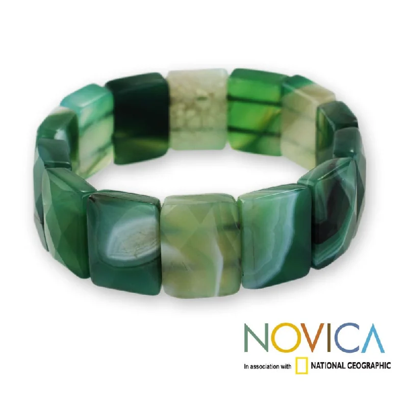 women sleek bangles and bracelets -Handmade Agate 'Amazon Green' Stretch Bracelet (Brazil)