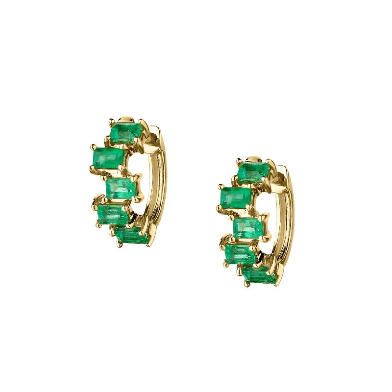 women crystal earrings -STAGGERED EMERALD HUGGIE EARRINGS