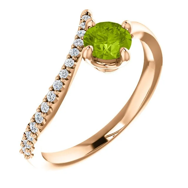 women sterling silver engagement rings -14KT GOLD 0.55 CT PERIDOT & 0.10 CTW DIAMOND ACCENT BYPASS RING