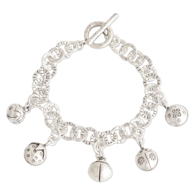 women charm bangles and bracelets -Novica Handmade Ladybug Orchard Silver Charm Bracelet