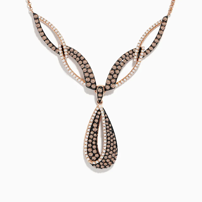 Diamond necklaces for women -14K Rose Gold Espresso and White Diamond Drop Necklace