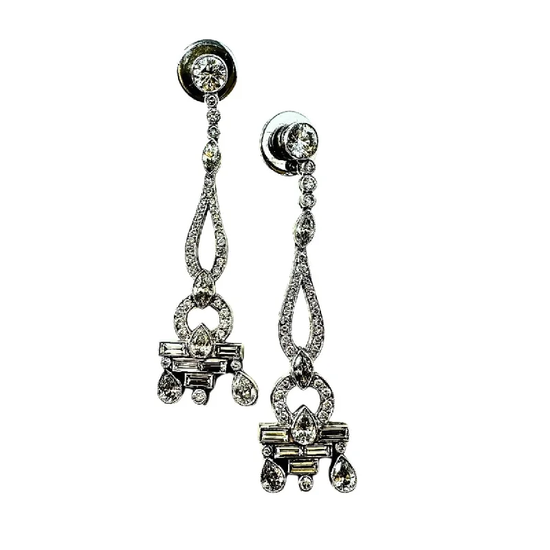 women geometric stud earrings -Platinum Diamond Dangle Style Earrings