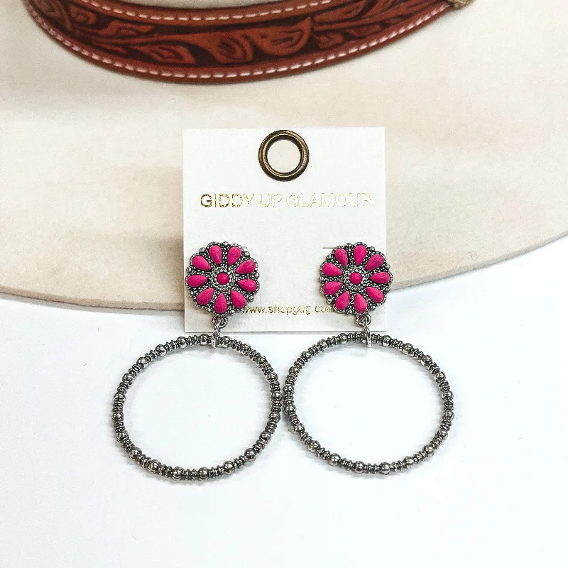 Vintage earrings for women -Sway to the Music Circle Cluster Post Earrings with Circle Drop in Pink