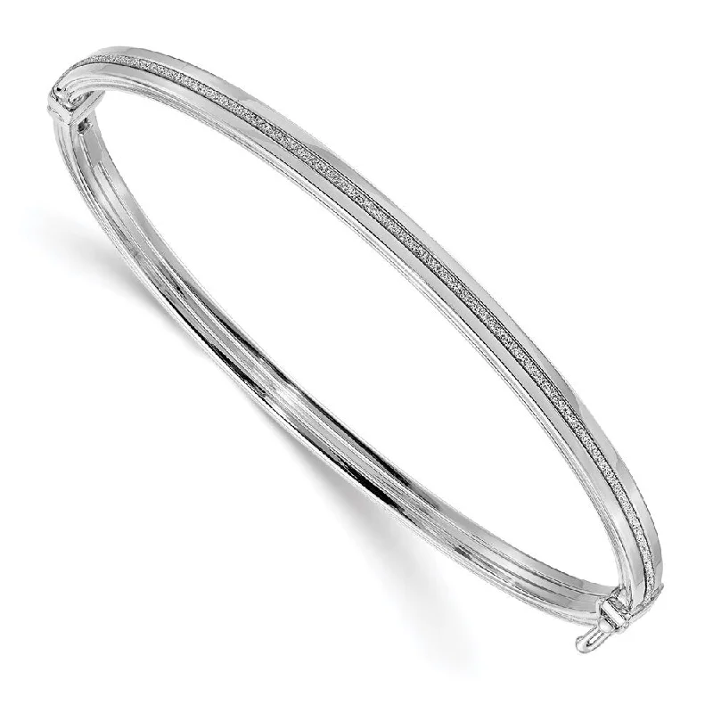 women gemstone bangles and bracelets set -14k White Gold 5.17mm Glimmer Infused Hinged Bangle Bracelet