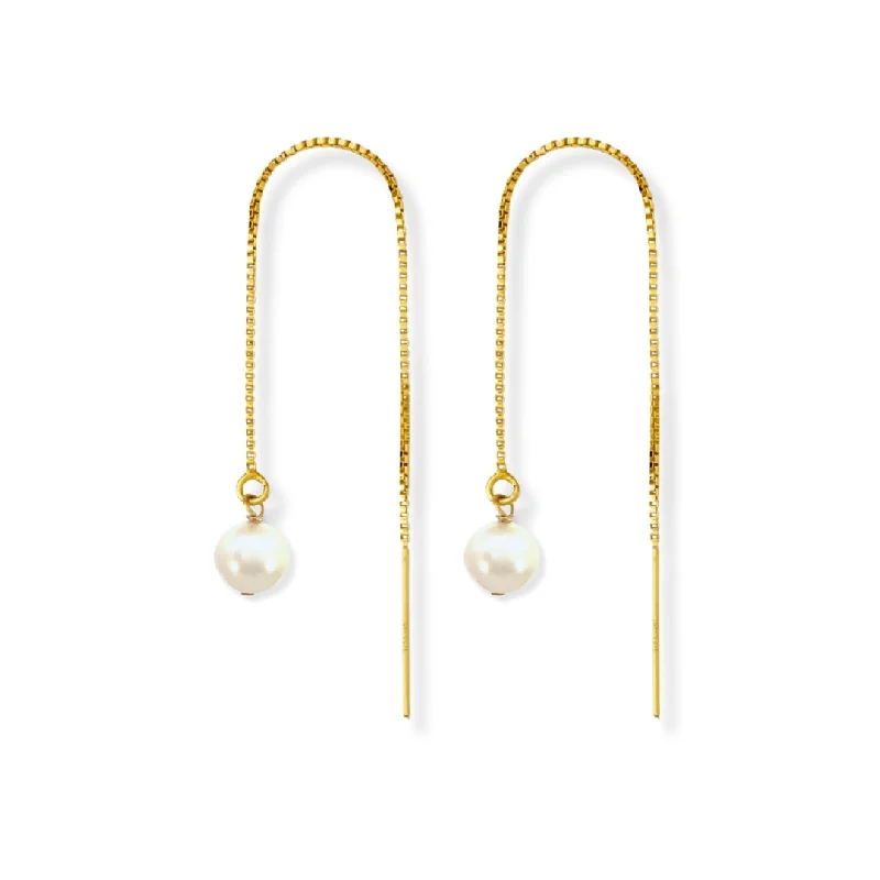 women artistic earrings -Threader Earrings + Pearl Drop Charm