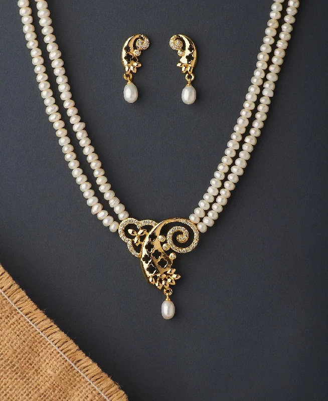 women diamond-studded necklaces -Beautiful Real Pearl Necklace Set