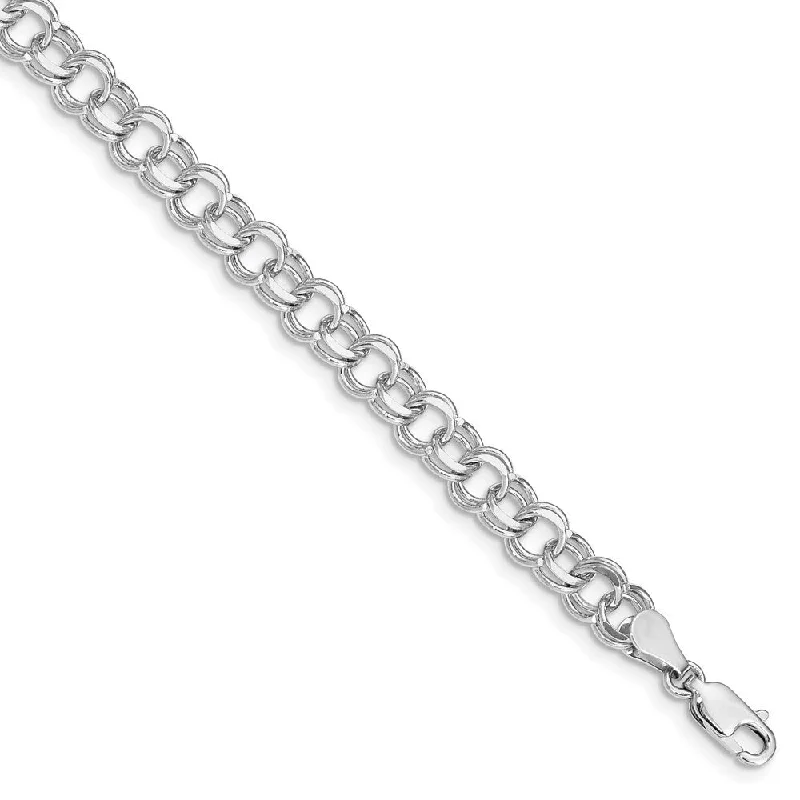 women birthstone bangles and bracelets -14k White Gold 6mm Double Link Charm Bracelet, 7"