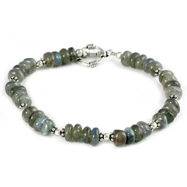 Silver bangles and bracelets for women -Handmade Sterling Silver Indian Rainbow Labradorite Bracelet (India)