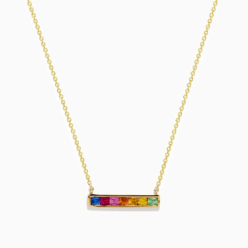 women diamond pendant necklaces -Watercolors 14K Yellow Gold Multi Sapphire Necklace