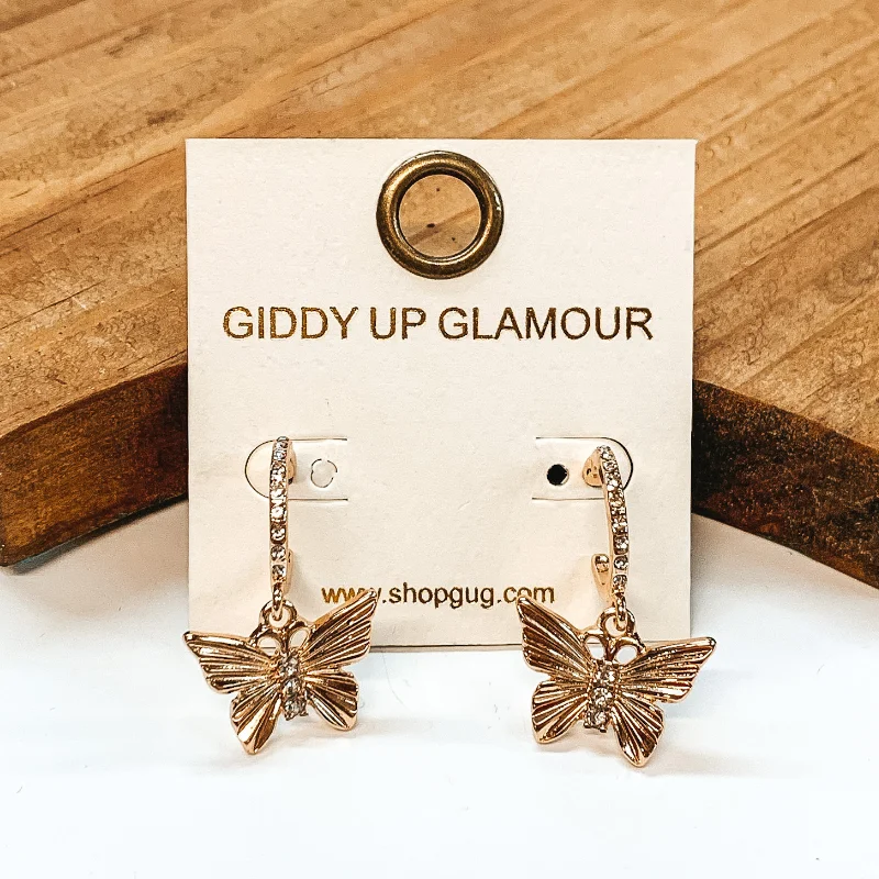 women clip-on earrings -Best Moment Butterfly Hoop Earrings in Gold