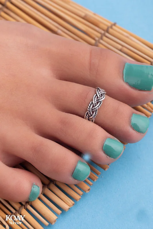 women gemstone-studded engagement rings -Braided Toe Ring