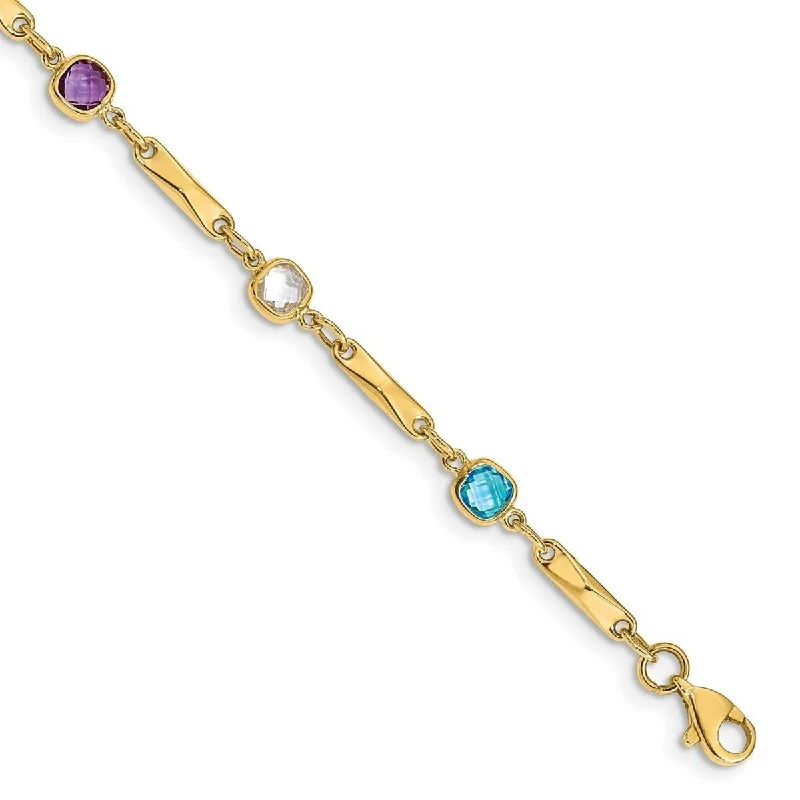 women adjustable bangle bracelets -Curata 14k Yellow Gold Polished Fancy Multi Gemstone Fancy Link Bracelet