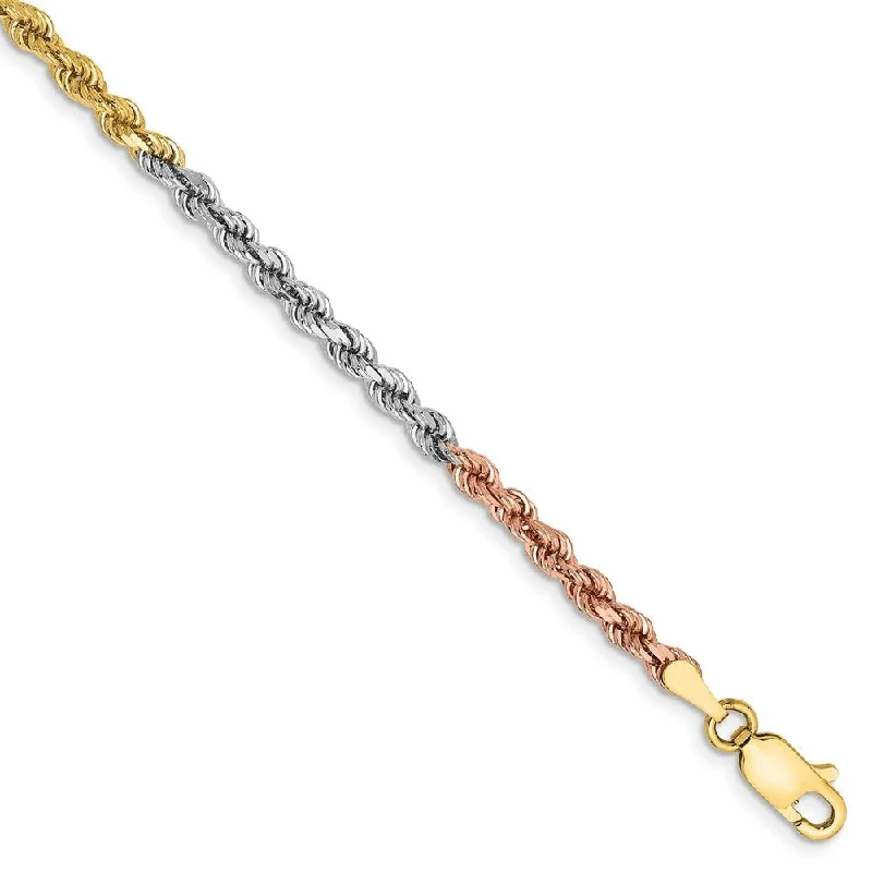 women vintage charm bangles and bracelets -14k Tri-color Gold 2.9mm Diamond-Cut Rope Chain Bracelet, 7"