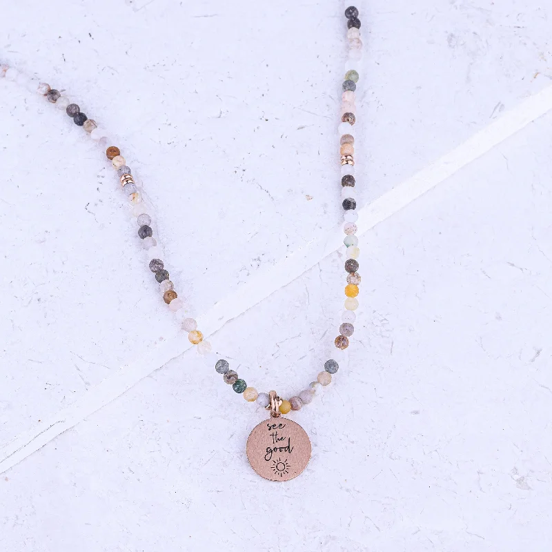 women vintage-inspired necklaces -MICRO GEMSTONE NECKLACE - BAMBOO