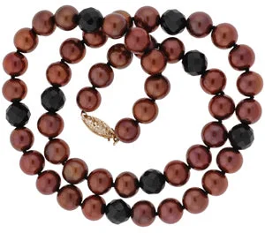 women gemstone chain necklaces -18" Chocolate Potato Pearl Necklace with Round Onyx (SKU: 190281)