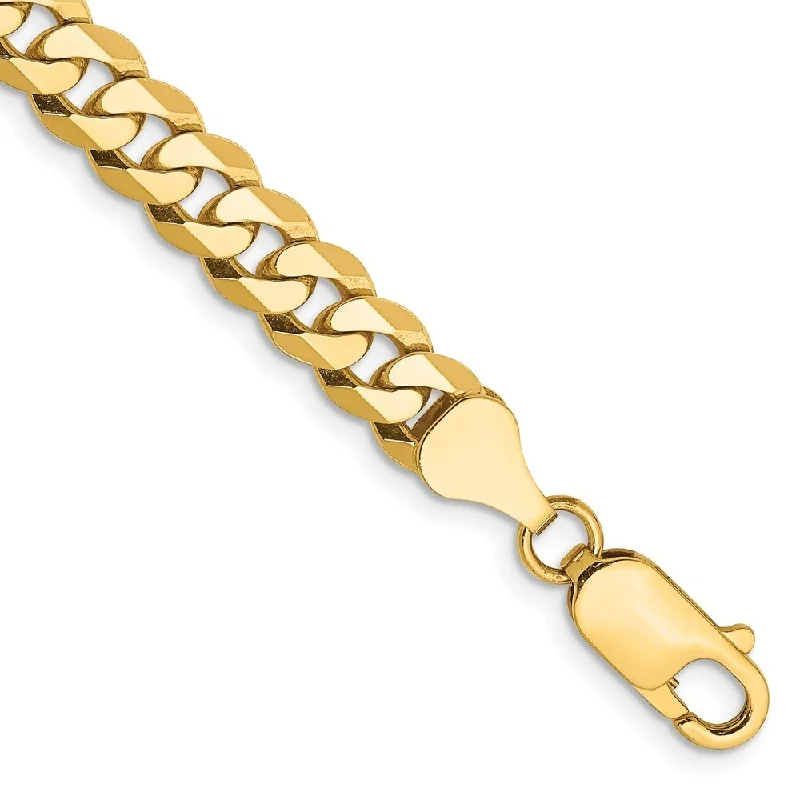 Affordable bangles and bracelets for women -14k Yellow Gold 6.25mm Flat Beveled Curb Chain Bracelet, 7"