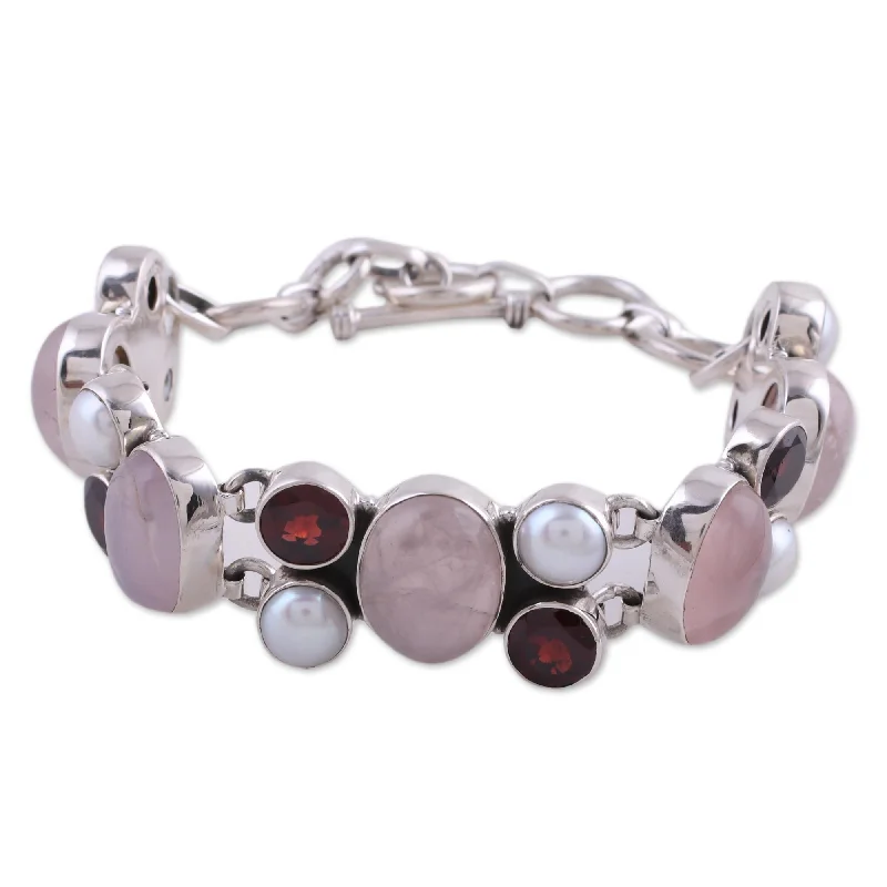 women stackable bangles and bracelets -Novica Handmade A Spell Of Romance Pearl And Rose Quartz Charm Bracelet