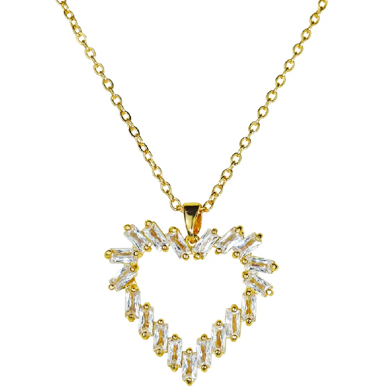 women gold-plated necklaces -Crystal CZ Devotion Heart Necklace (Goldtone)