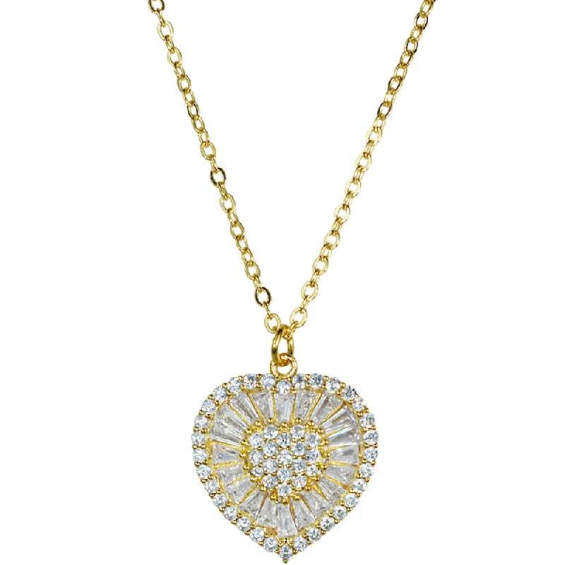 women chunky necklaces -Crystal CZ Beloved Heart Necklace (Goldtone)