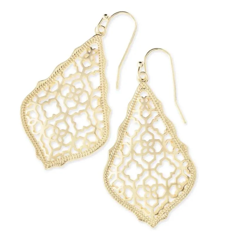 women oval earrings -Kendra Scott | Addie Gold Drop Earrings in Gold Filigree Mix