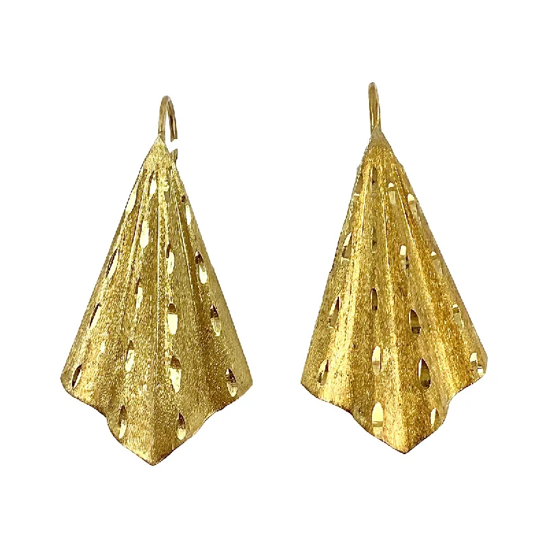 women drop earrings -14K Gold Fan Earrings