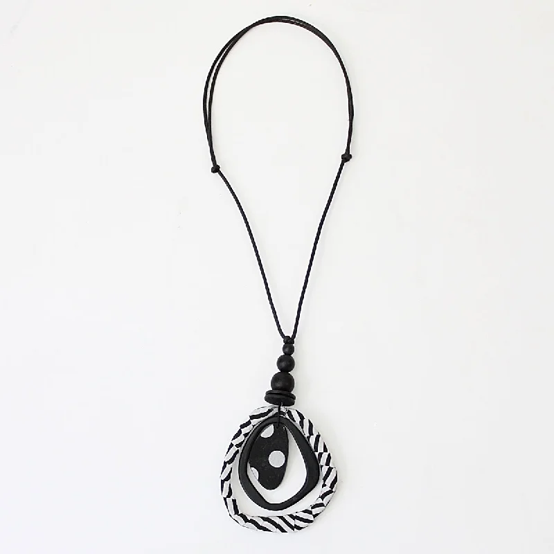 women pendant necklaces -Black and White Fabric Marina Pendant Necklace