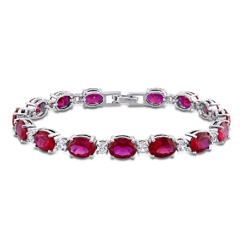 women leather bangles and bracelets -Miadora Sterling Silver Red Cubic Zirconia and Created White Sapphire Tennis Bracelet