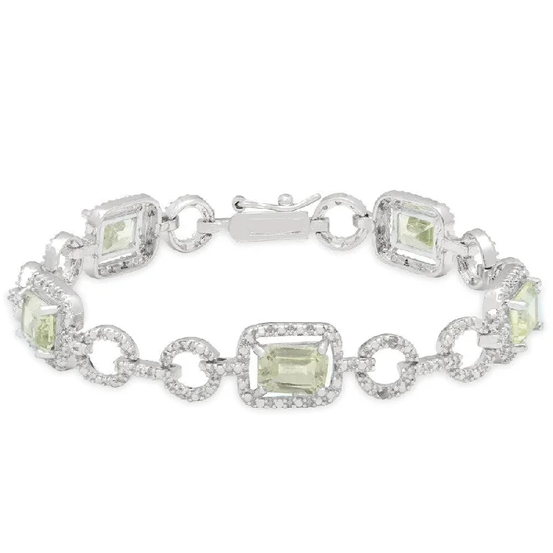 women pearl and diamond bangles and bracelets -Dolce Giavonna Sterling Silver Green Amethyst and Diamond Accent Link Bracelet