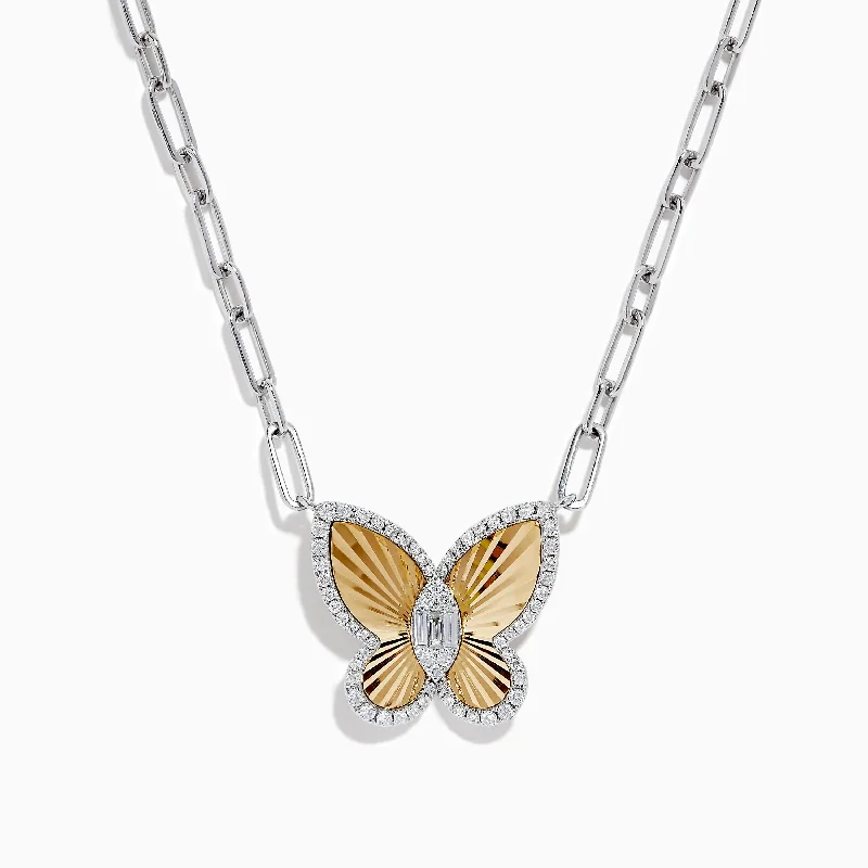 women star-shaped necklaces -14K Two-Tone Gold Diamond Butterfly Necklace