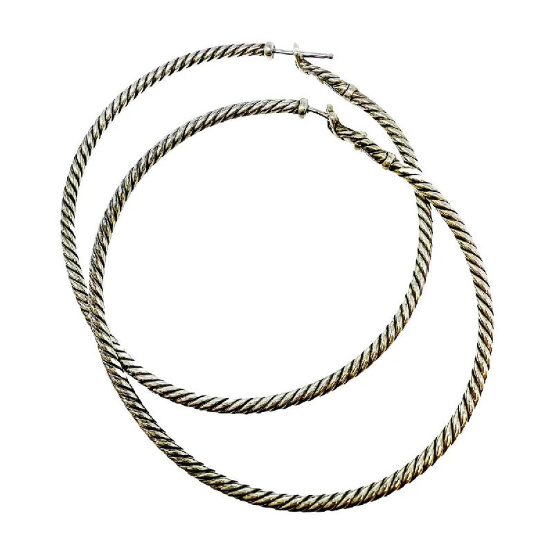 women trendy earrings -David Yurman Sterling Silver Cable Great Hoop Earrings