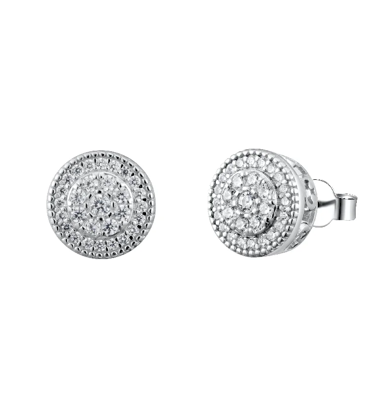 women engraved earrings -Sparkling Halo Victorian Crystal Pave Stud Earrings