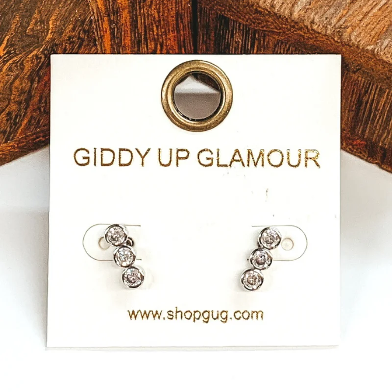 women chic hoop earrings -CZ Crystal Triple Stacked Stud Earrings in Silver