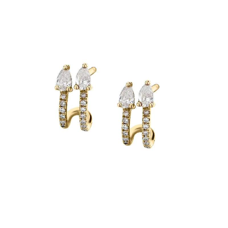 women round earrings -DOUBLE PEAR & ROUND SHAPED DIAMOND EARRINGS