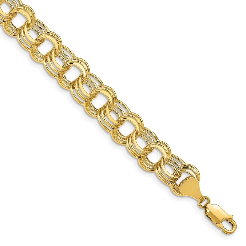 Silver bangles and bracelets for women -14k Yellow Gold Lite 9.5 Triple Link Charm Bracelet, 7.25"