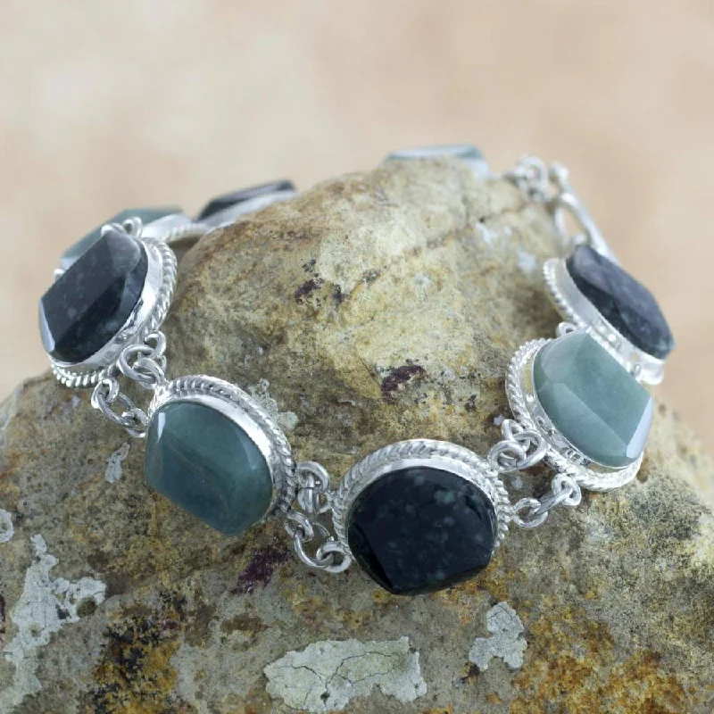 women vintage bangles and bracelets -Handmade Sterling Silver 'Ya'Ax Chich Enigma' Jade Bracelet (Guatemala)