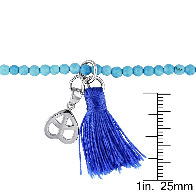 women handcrafted bangles and bracelets -Miadora Sterling Silver Dyed Howlite and Blue Tassel Endless Heart Charm Bracelet