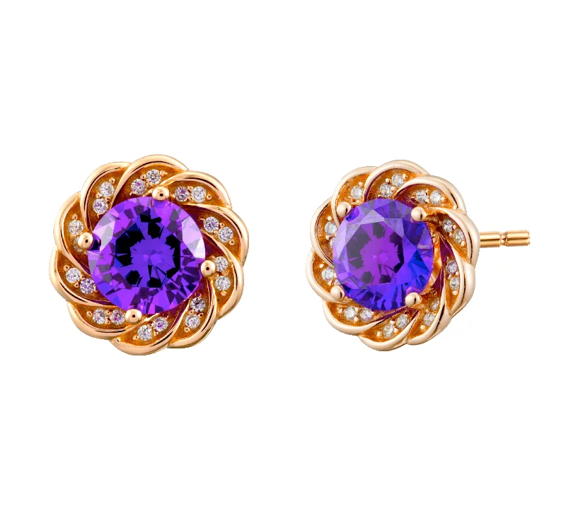 women round earrings -Victorian Amethyst Crystal Pave Stud Earrings