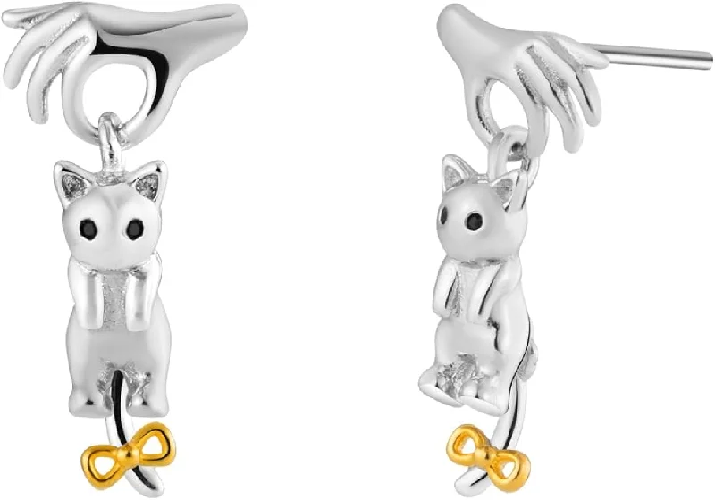 women statement earrings -Dangling Kitty Cat Earrings