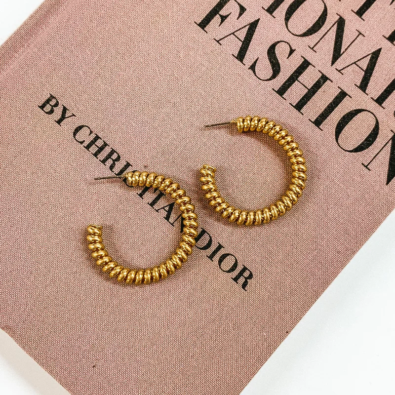 women trendy earrings -Spiral Hoop Earrings in Gold Tone