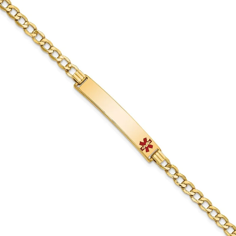 women beaded charm bangles and bracelets -14k Yellow Gold 6.5mm Semi-solid Medical Red Enamel Curb Link ID Bracelet, 7"