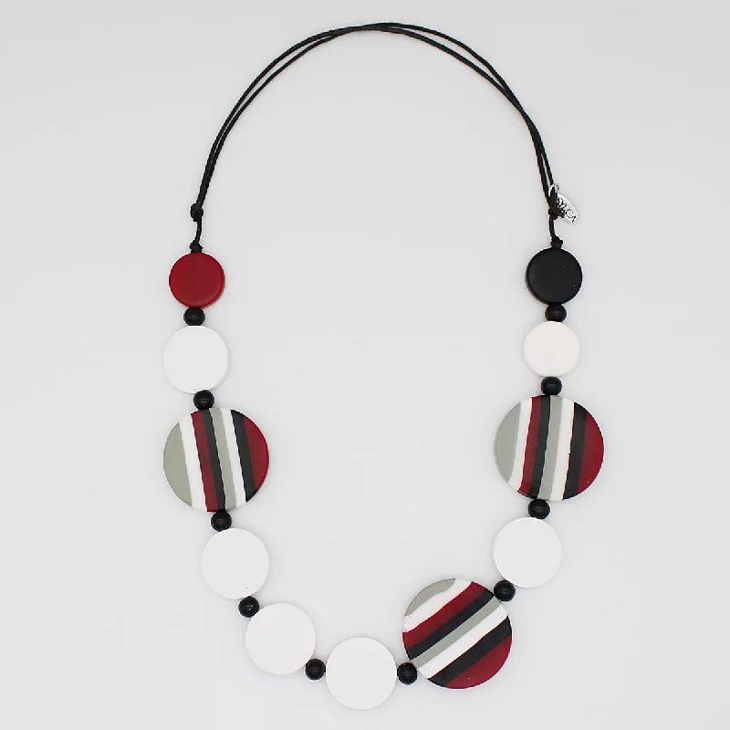 women infinity necklaces -Striped Red White and Black Statement Necklace