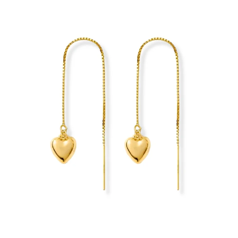 women gold drop earrings -Threader Earrings + Heart Drop Charm