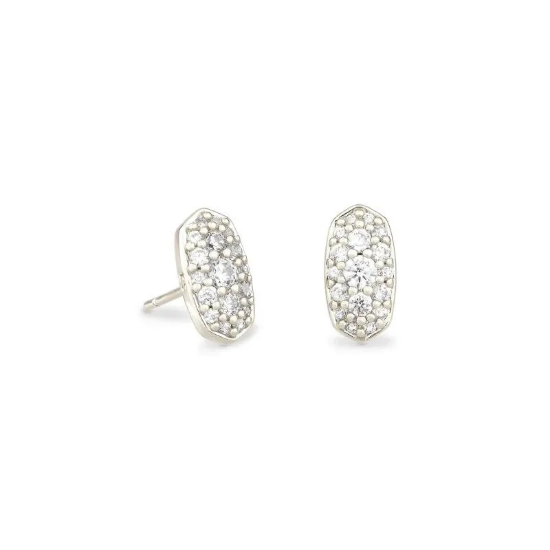 women emerald earrings -Kendra Scott | Grayson Silver Stud Earrings in White Crystal