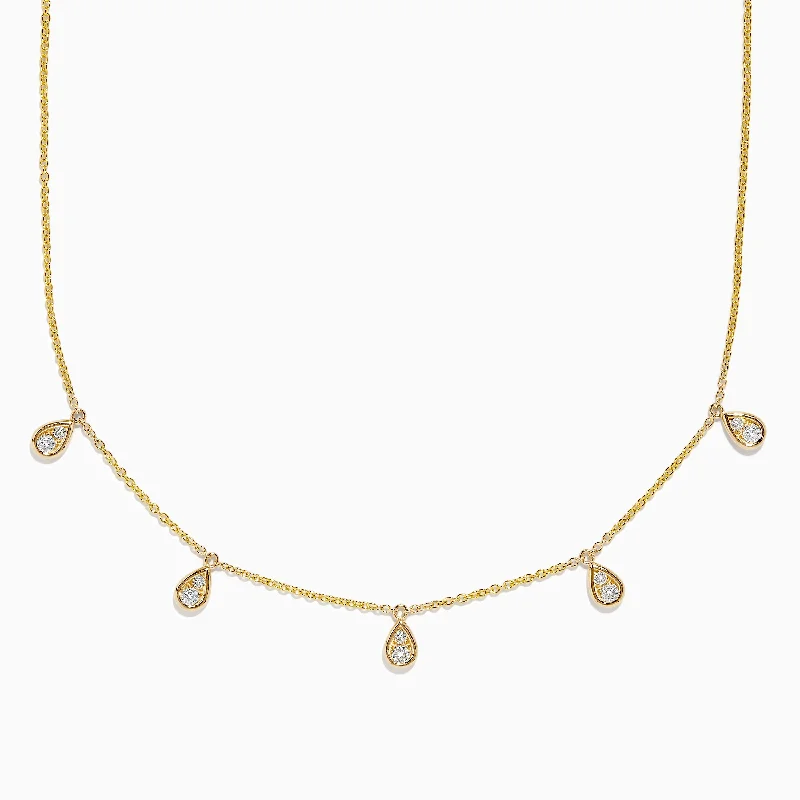 women elegant pearl necklaces -D'oro 14K Yellow Gold Diamond Rain Drop Station Necklace 0.49 TCW