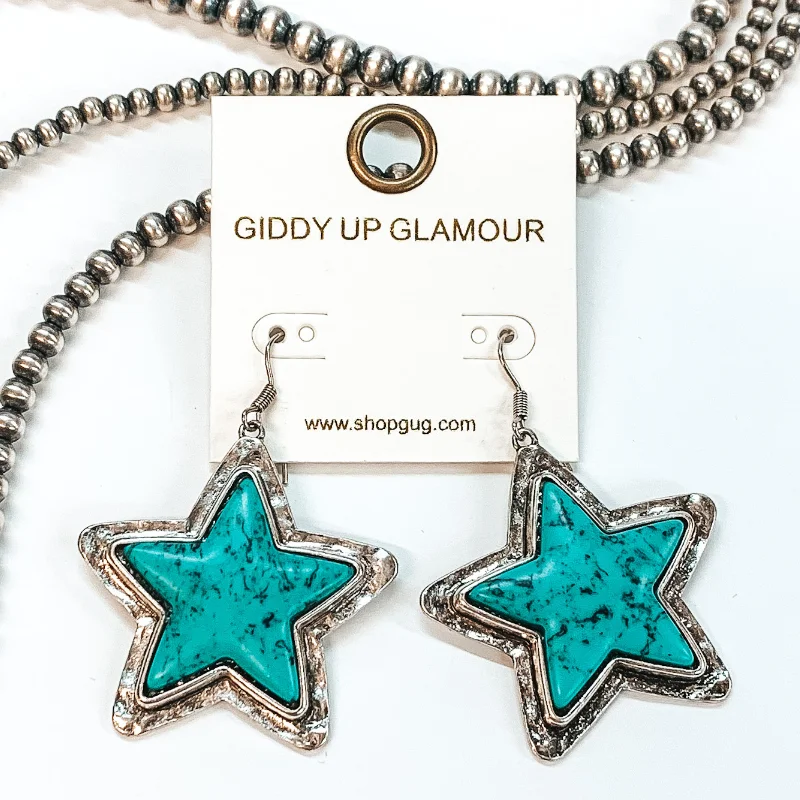 women round earrings -Western Turquoise Star Stone Drop Earrings in Silver