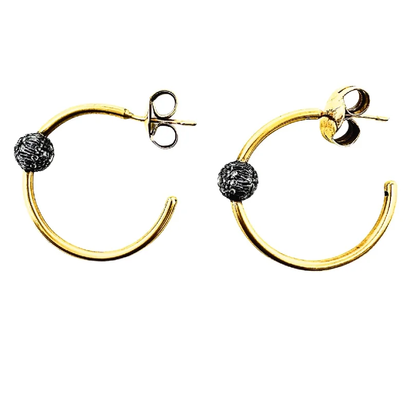 women rainbow gemstone earrings -Silver and 18K Gold Hoop Earrings with Pave Diamond Ball