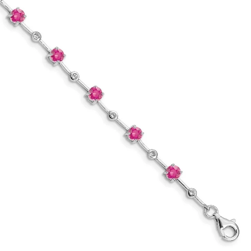 women crystal bangles and bracelets -Curata 925 Sterling Silver Polished Open back Fancy Lobster Closure Pink Tourmaline Bracelet