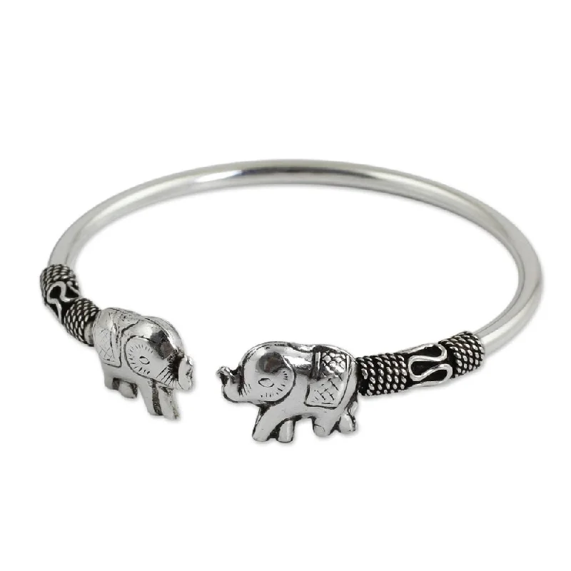 women classic bangle bracelets -NOVICA Handcrafted Sterling Silver Proud Elephant Cuff Bracelet (10.80 gms) (Thailand)