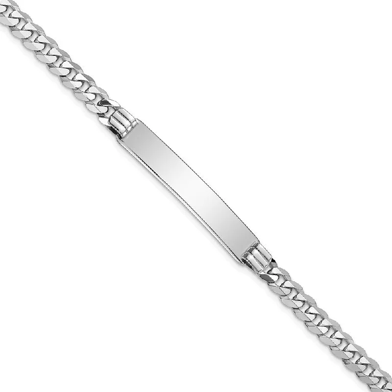 women cuff bangles and bracelets -14k White Gold 7mm Flat Curb Link ID Bracelet, 7"