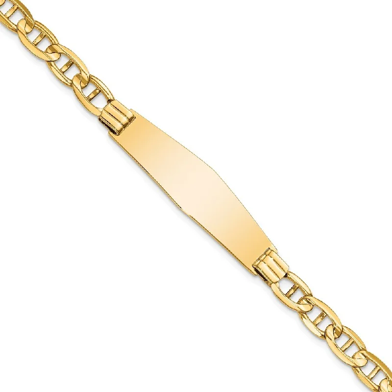 women handmade bangles and bracelets -14k Yellow Gold 11mm Anchor Link Soft Diamond Shape ID Bracelet, 7"